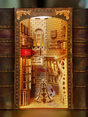 DIY Book Nook Kit with Light and Dust Cover – Wooden Miniature Puzzle