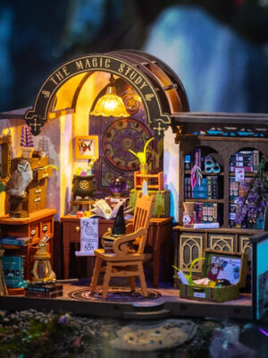 Robotime Rolife The Magic Study DIY Miniature House with Many Magic Note Books Dollhouse Decoration 3D Wooden Puzzle DG166