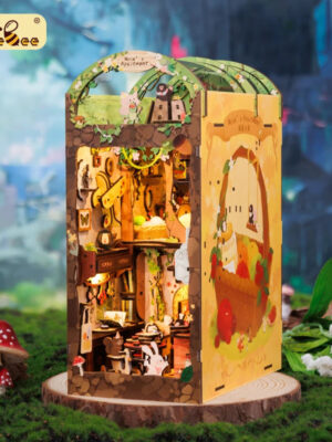 Cutebee Book Nook Kit 3D Wooden Puzzle Bookshelf Roombox Toy Mole's Apartment Miniature with Dustproof Cover LED Light Booknook